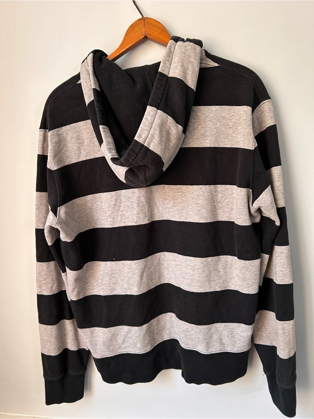 Vintage Polo Ralph Lauren Rugby Hoodie Mens M Black Gray Striped Long Sleeve - Picture 8 of 13